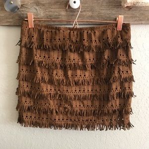 Faux suede fringe skirt